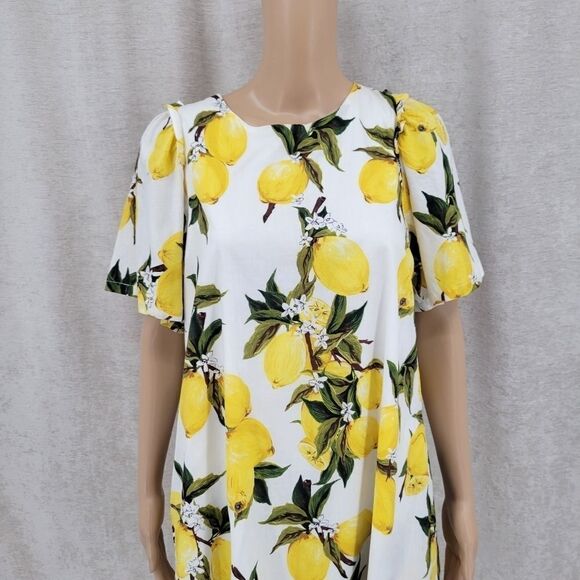 Love Riche White with Yellow Lemons Cotton Midi Dress Women's Large - Picture 6 of 13
